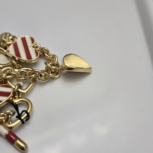 Talbots Charm Bracelet Red Stripe Hearts Gold Tone Toggle Valentine's Day Cute - Picture 5 of 8